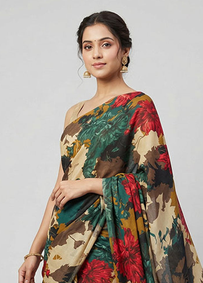 Multicolor Chiffon Silk Saree With Blouse Piece