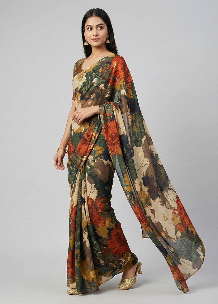 Multicolor Chiffon Silk Saree With Blouse Piece