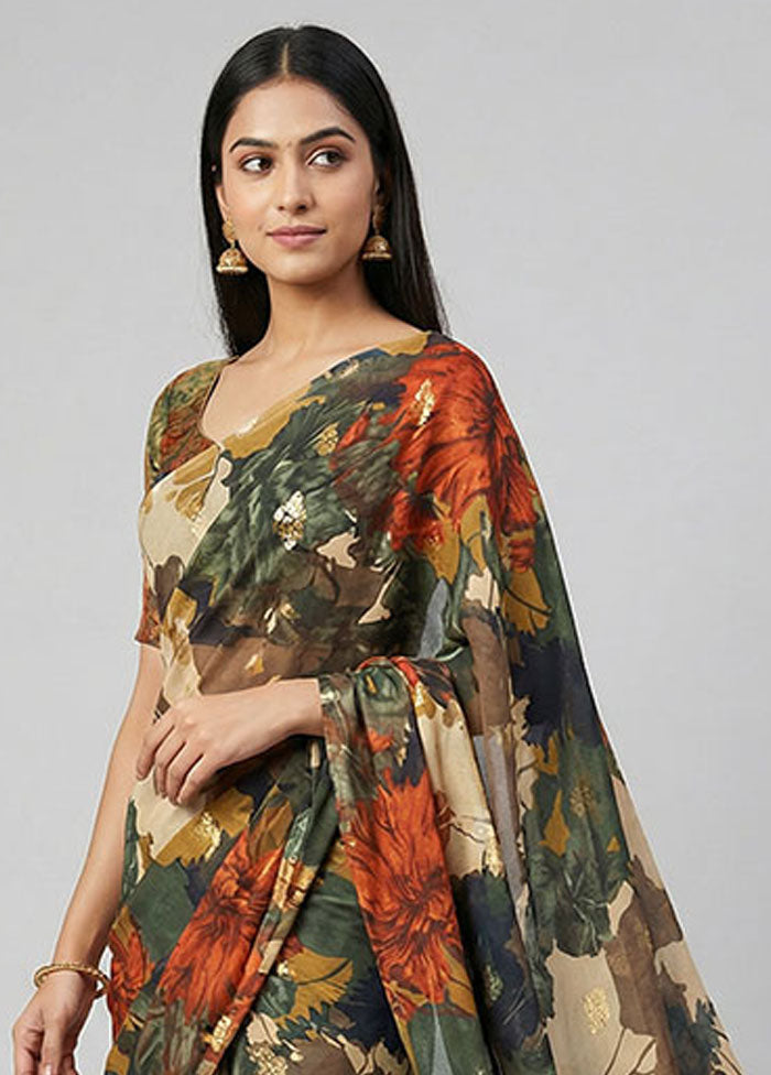 Multicolor Chiffon Silk Saree With Blouse Piece
