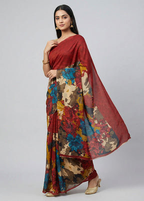 Multicolor Chiffon Silk Saree With Blouse Piece