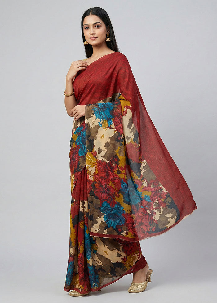 Multicolor Chiffon Silk Saree With Blouse Piece