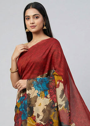 Multicolor Chiffon Silk Saree With Blouse Piece