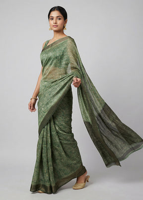 Green Chiffon Silk Saree With Blouse Piece