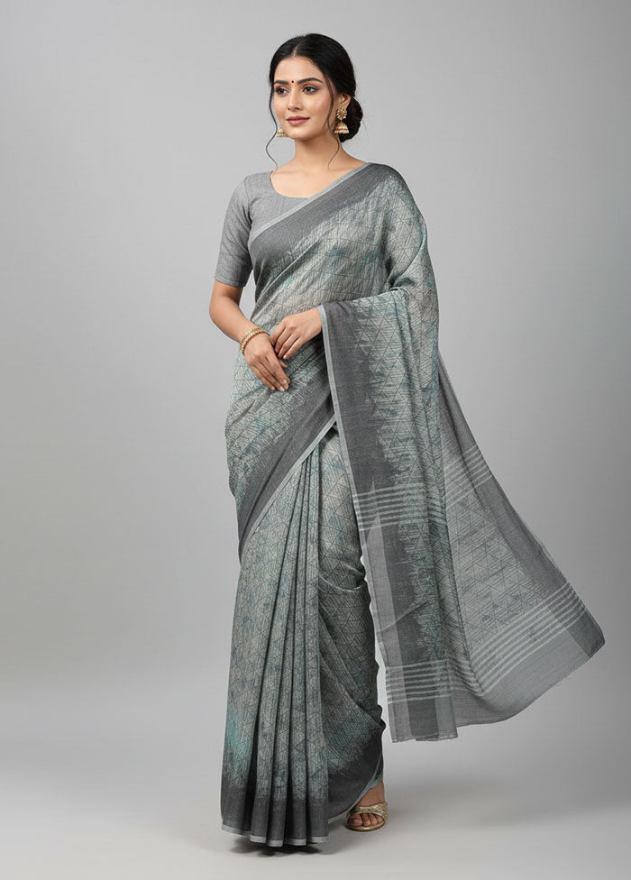 Blue Chiffon Silk Saree With Blouse Piece