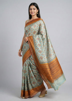 Green Dupion Silk Saree With Blouse Piece