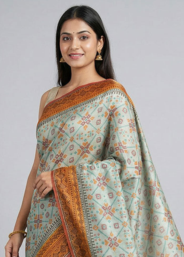 Green Dupion Silk Saree With Blouse Piece