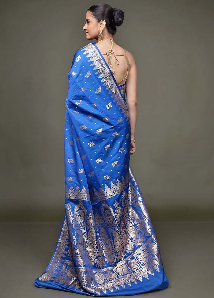 Blue Banarasi Silk Saree With Blouse Piece