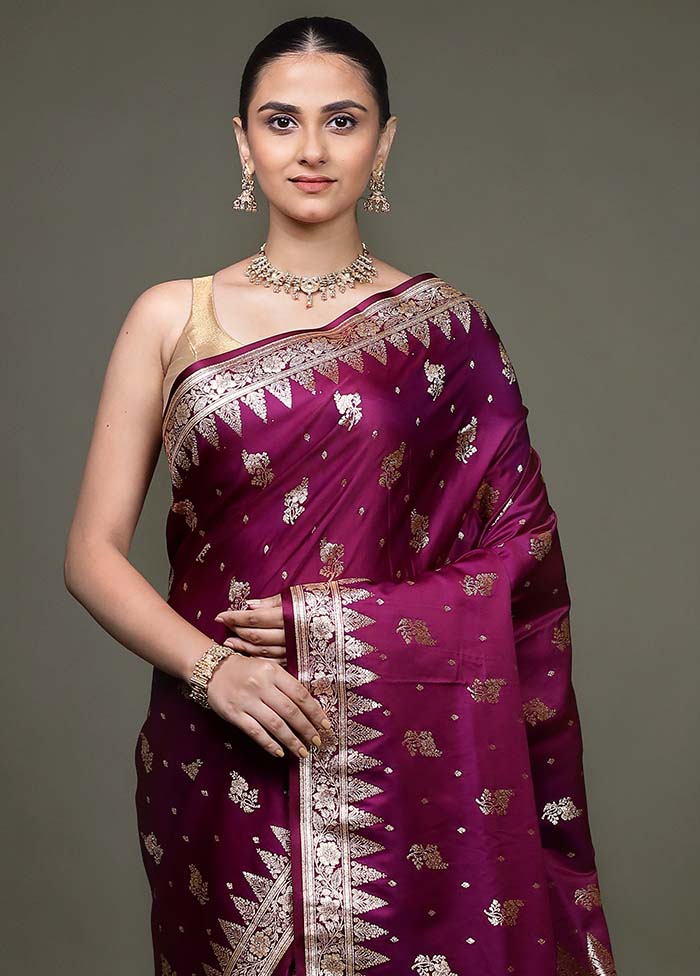 Purple Banarasi Silk Saree With Blouse Piece