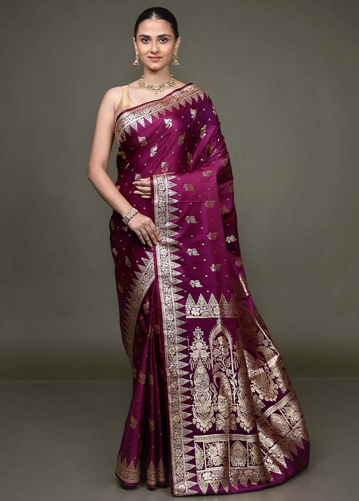 Purple Banarasi Silk Saree With Blouse Piece