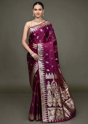 Purple Banarasi Silk Saree With Blouse Piece