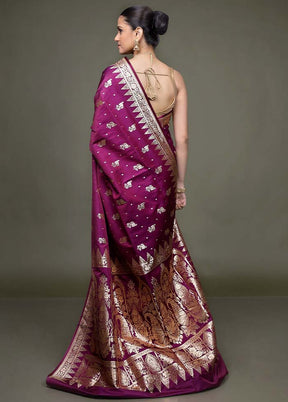 Purple Banarasi Silk Saree With Blouse Piece