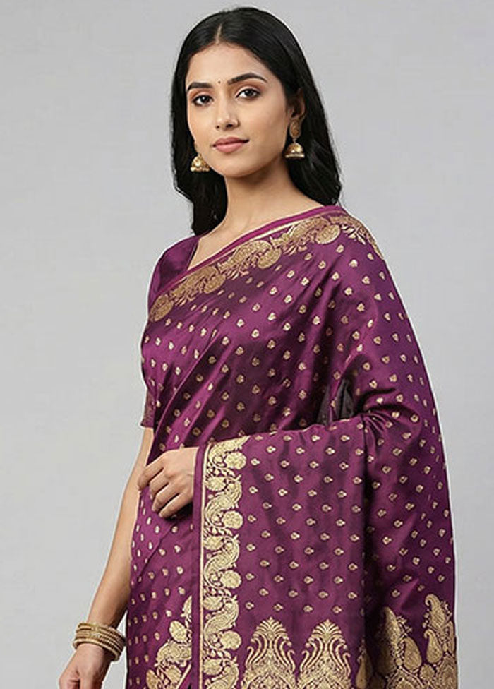 Purple Banarasi Silk Saree With Blouse Piece
