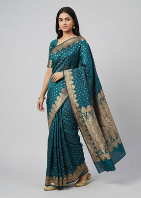 Green Banarasi Silk Saree With Blouse Piece