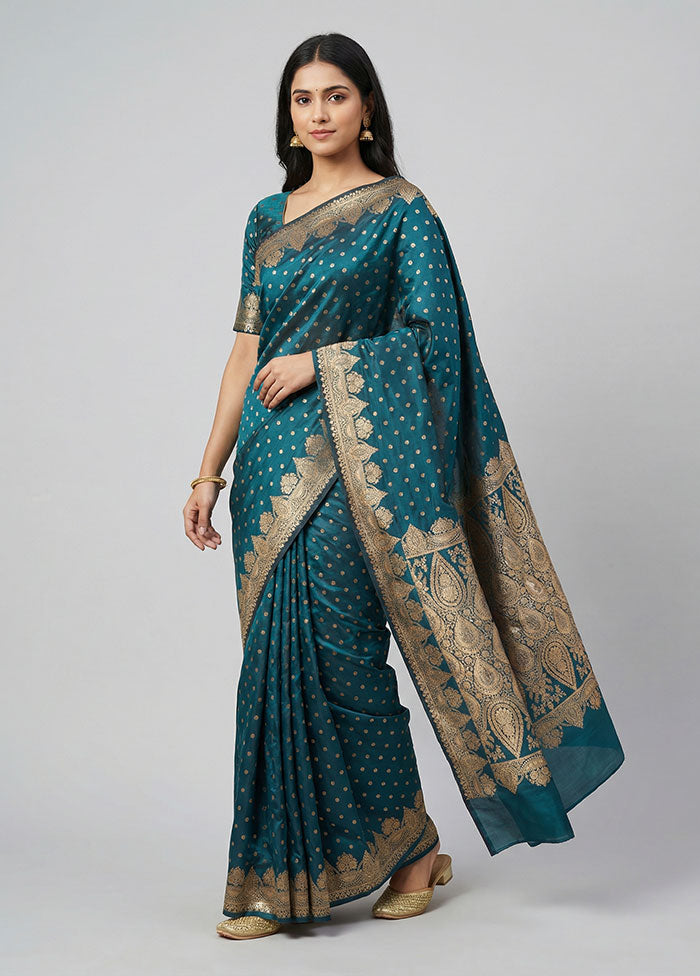 Green Banarasi Silk Saree With Blouse Piece