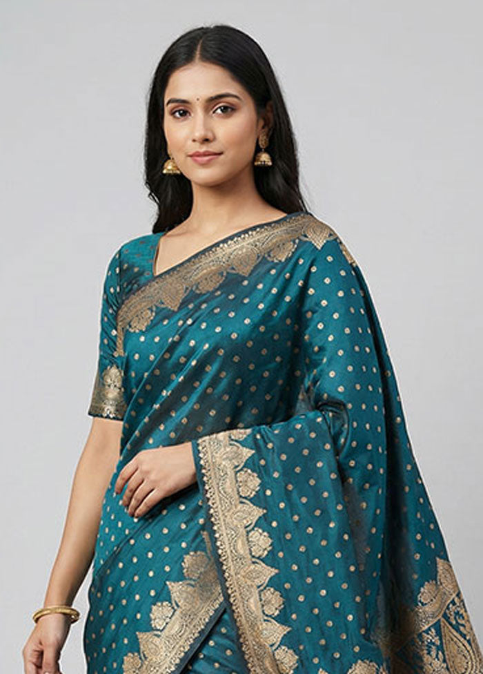 Green Banarasi Silk Saree With Blouse Piece