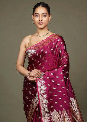 Purple Banarasi Silk Saree With Blouse Piece