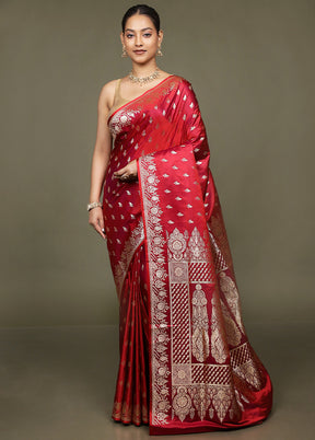 Red Banarasi Silk Saree With Blouse Piece