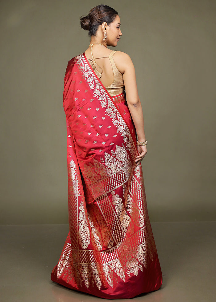 Red Banarasi Silk Saree With Blouse Piece
