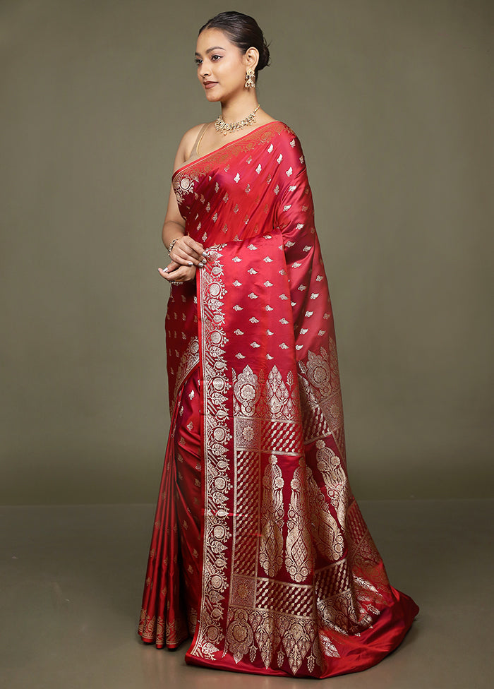 Red Banarasi Silk Saree With Blouse Piece