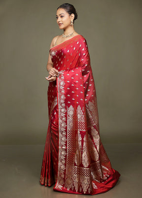 Red Banarasi Silk Saree With Blouse Piece