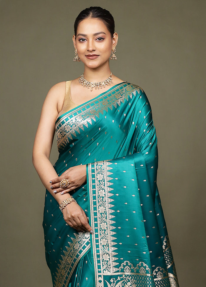 Green Banarasi Silk Saree With Blouse Piece