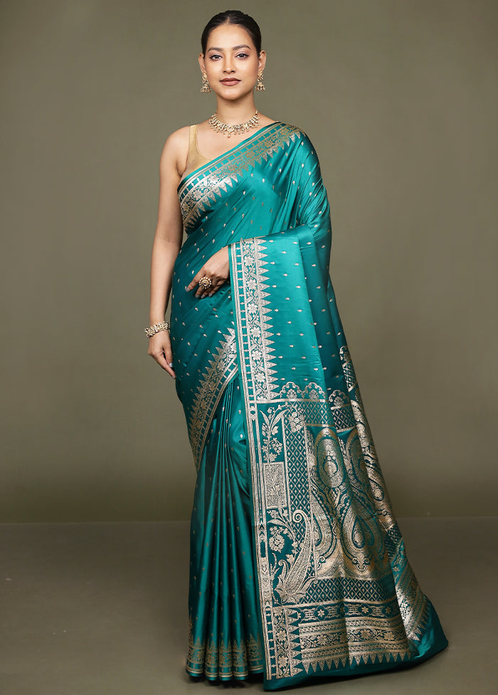 Green Banarasi Silk Saree With Blouse Piece