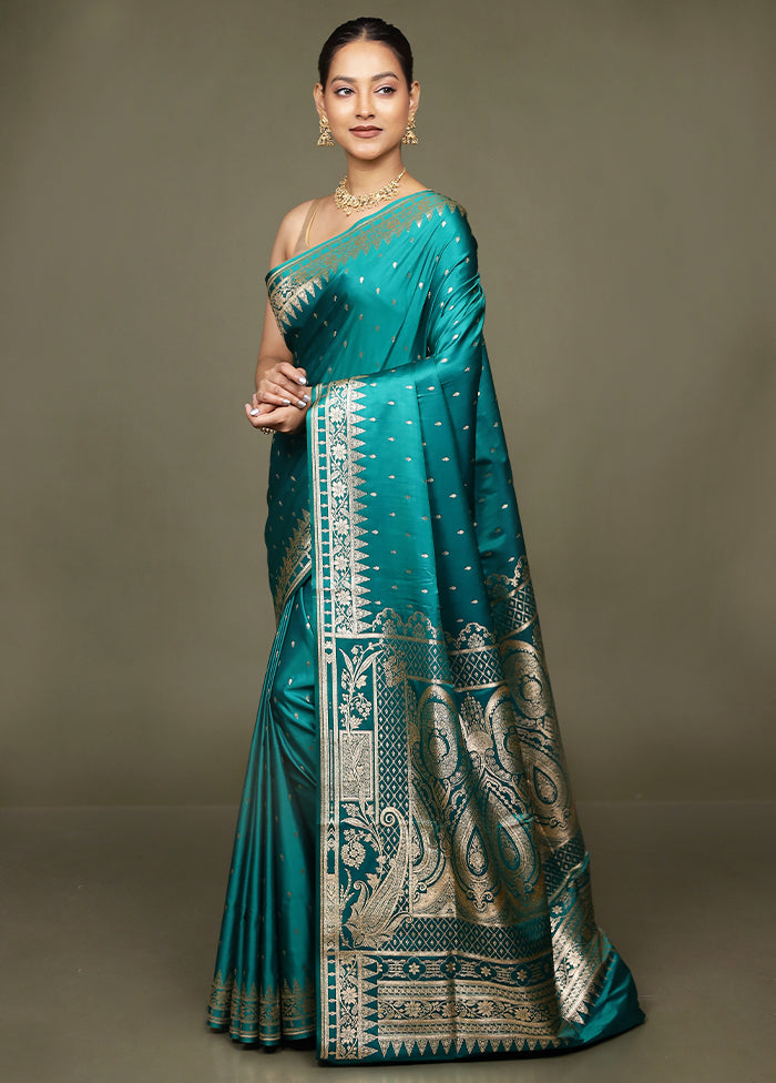 Green Banarasi Silk Saree With Blouse Piece