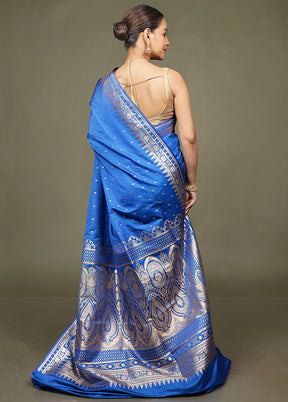 Blue Banarasi Silk Saree With Blouse Piece