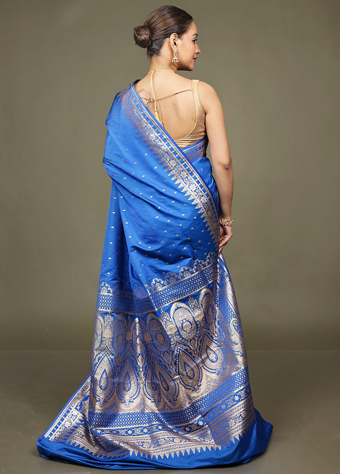 Blue Banarasi Silk Saree With Blouse Piece