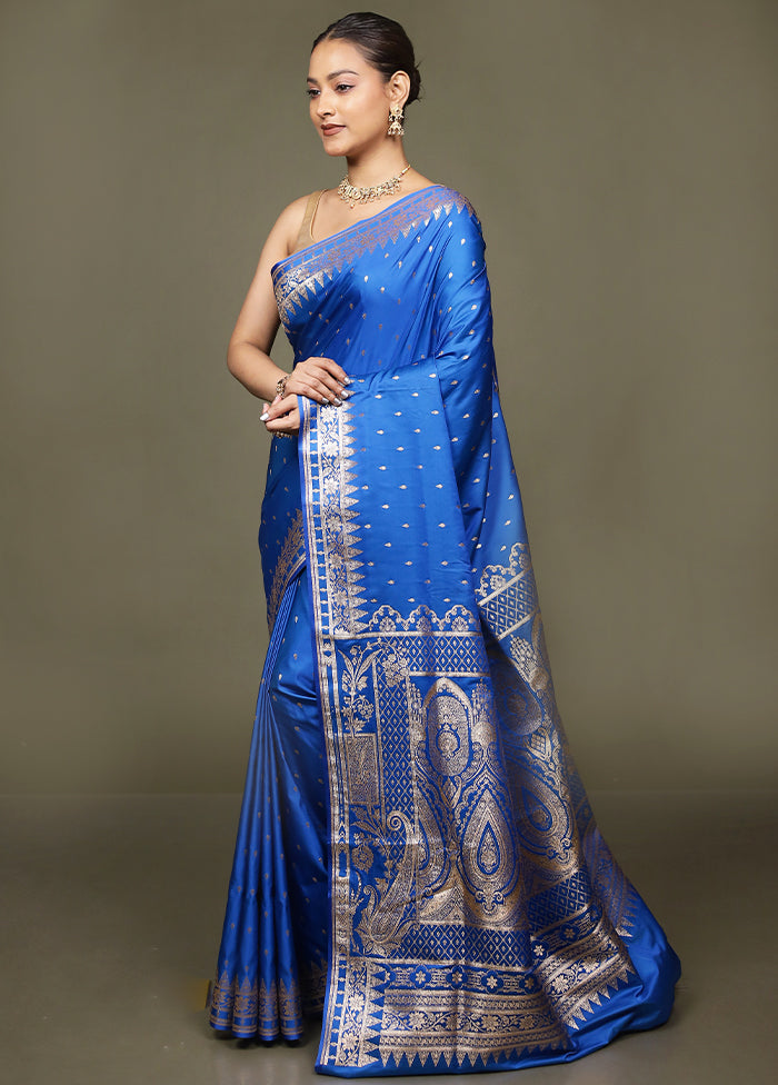Blue Banarasi Silk Saree With Blouse Piece
