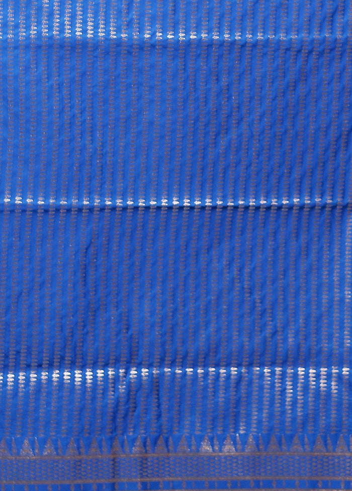Blue Banarasi Silk Saree With Blouse Piece