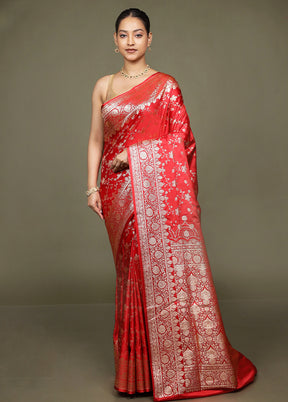 Red Banarasi Silk Saree With Blouse Piece
