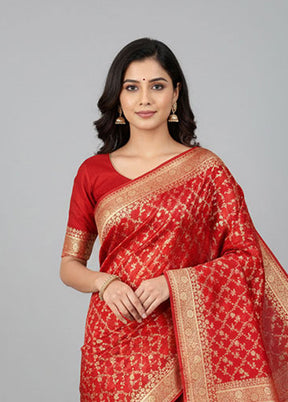 Red Banarasi Silk Saree With Blouse Piece