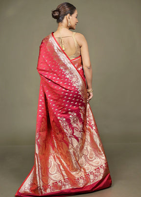 Red Banarasi Silk Saree With Blouse Piece