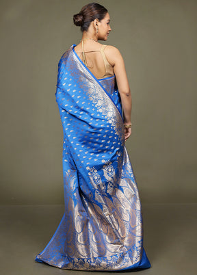 Blue Banarasi Silk Saree With Blouse Piece