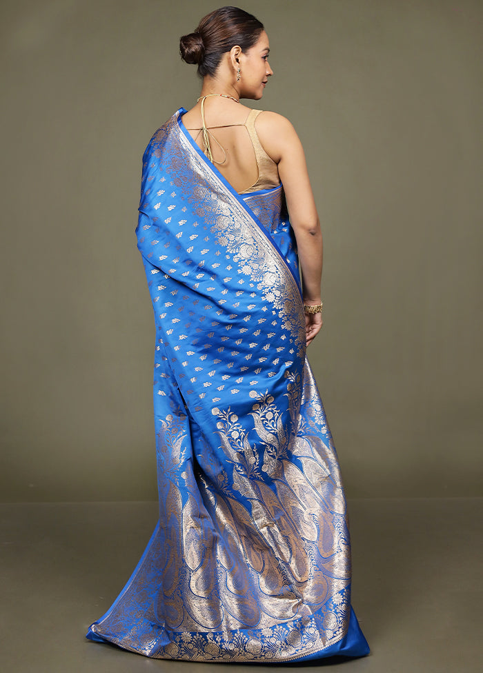 Blue Banarasi Silk Saree With Blouse Piece