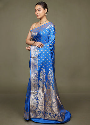 Blue Banarasi Silk Saree With Blouse Piece