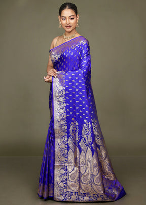 Blue Banarasi Silk Saree With Blouse Piece