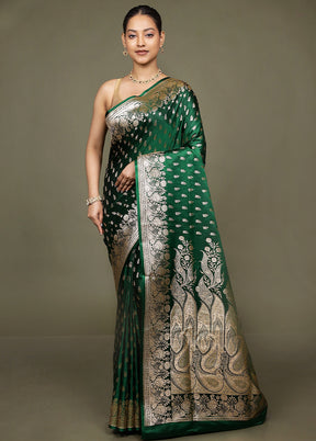 Green Banarasi Silk Saree With Blouse Piece
