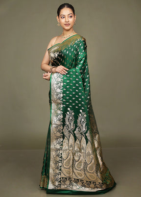 Green Banarasi Silk Saree With Blouse Piece