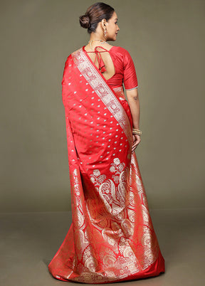 Red Banarasi Silk Saree With Blouse Piece