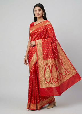 Red Banarasi Silk Saree With Blouse Piece