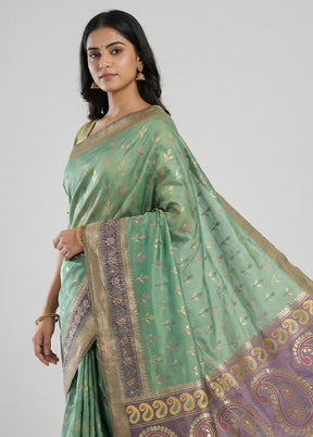 Green Dupion Silk Saree With Blouse Piece