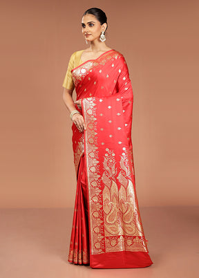 Red Banarasi Silk Saree With Blouse Piece