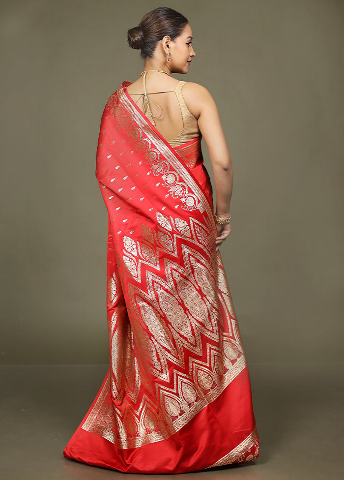 Red Banarasi Silk Saree With Blouse Piece