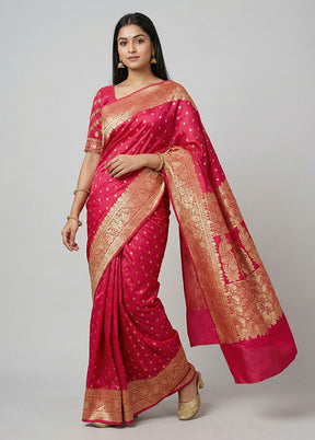 Pink Banarasi Silk Saree With Blouse Piece