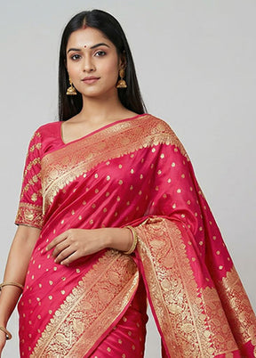 Pink Banarasi Silk Saree With Blouse Piece