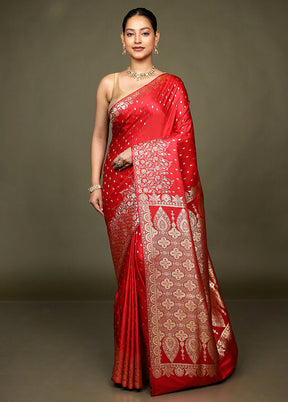 Red Banarasi Silk Saree With Blouse Piece