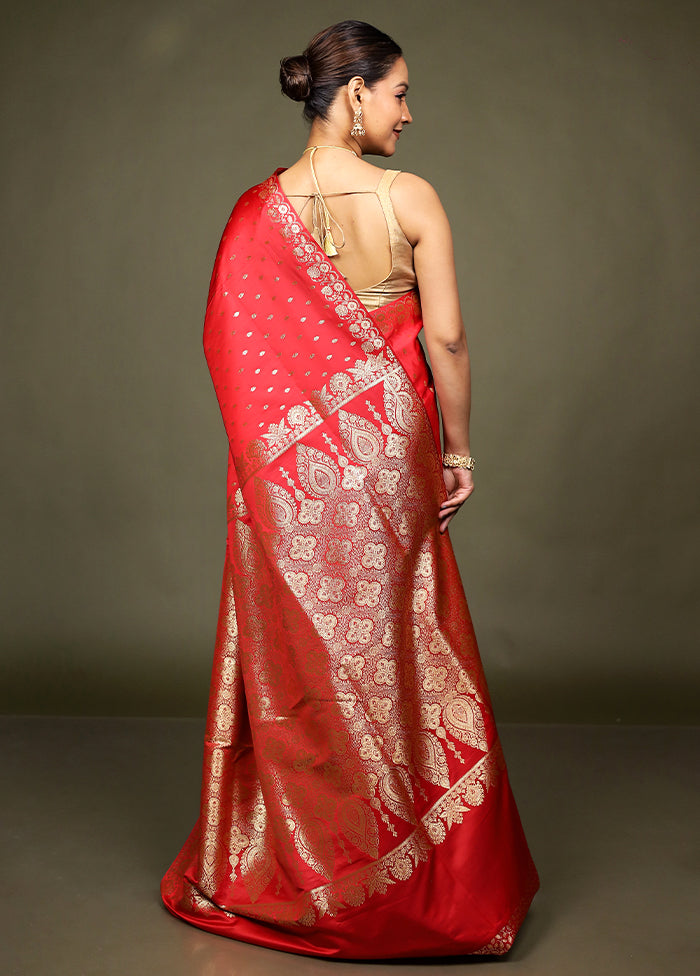 Red Banarasi Silk Saree With Blouse Piece