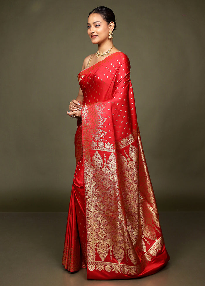 Red Banarasi Silk Saree With Blouse Piece